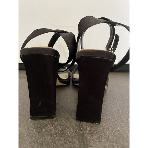 Vintage 90’s Chunky Strappy Heels Shoes Block Heel Black Funky Disco US 7.5 - Picture 3 of 12